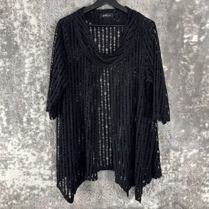 Yushi Size XL Open Knit Copwl Neck‎ Cardigan Black 3/4 Sleeve Casual